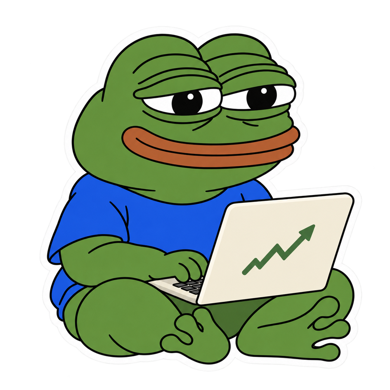 Pepe the Frog with a laptop